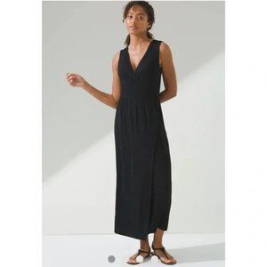 Soma WKND Solid Black Faux Wrap Maxi Softlite Pockets V Neck Dress Sz M